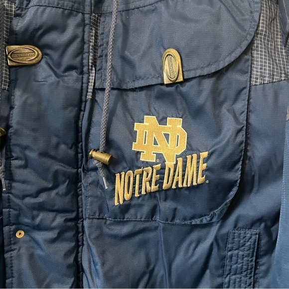 Vintage Logo Athletic University of Notre Dame Navy Blue & Gold Puffer Jacket - Picture 3 of 7